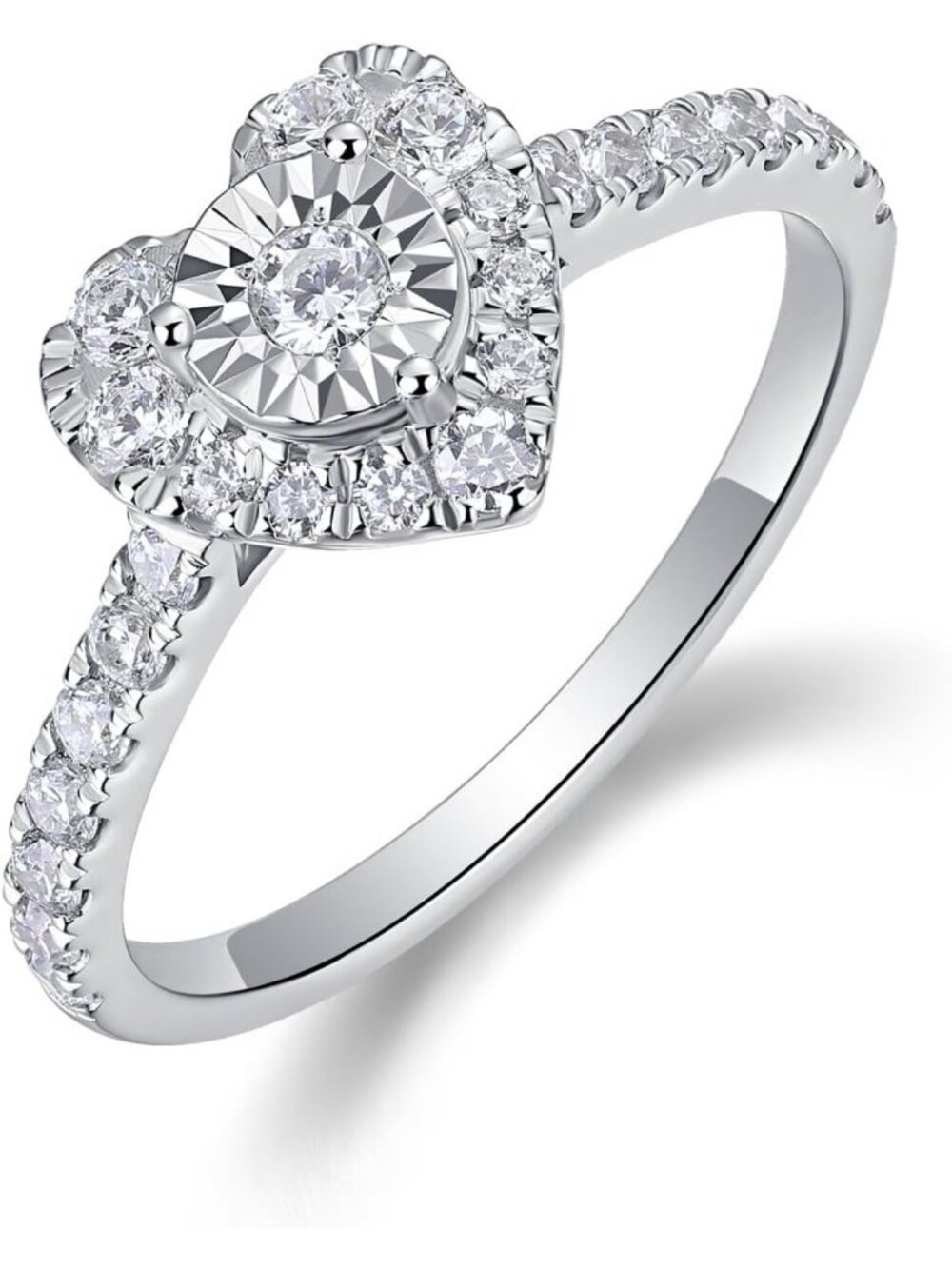 Stunning Halo Lab Grown Diamond Engagement Ring in Sterling Silver, Pave Band